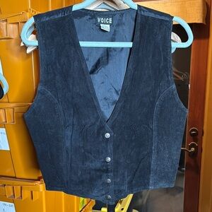 Vintage VOICE Black 100% Leather Vest Top Size Medium